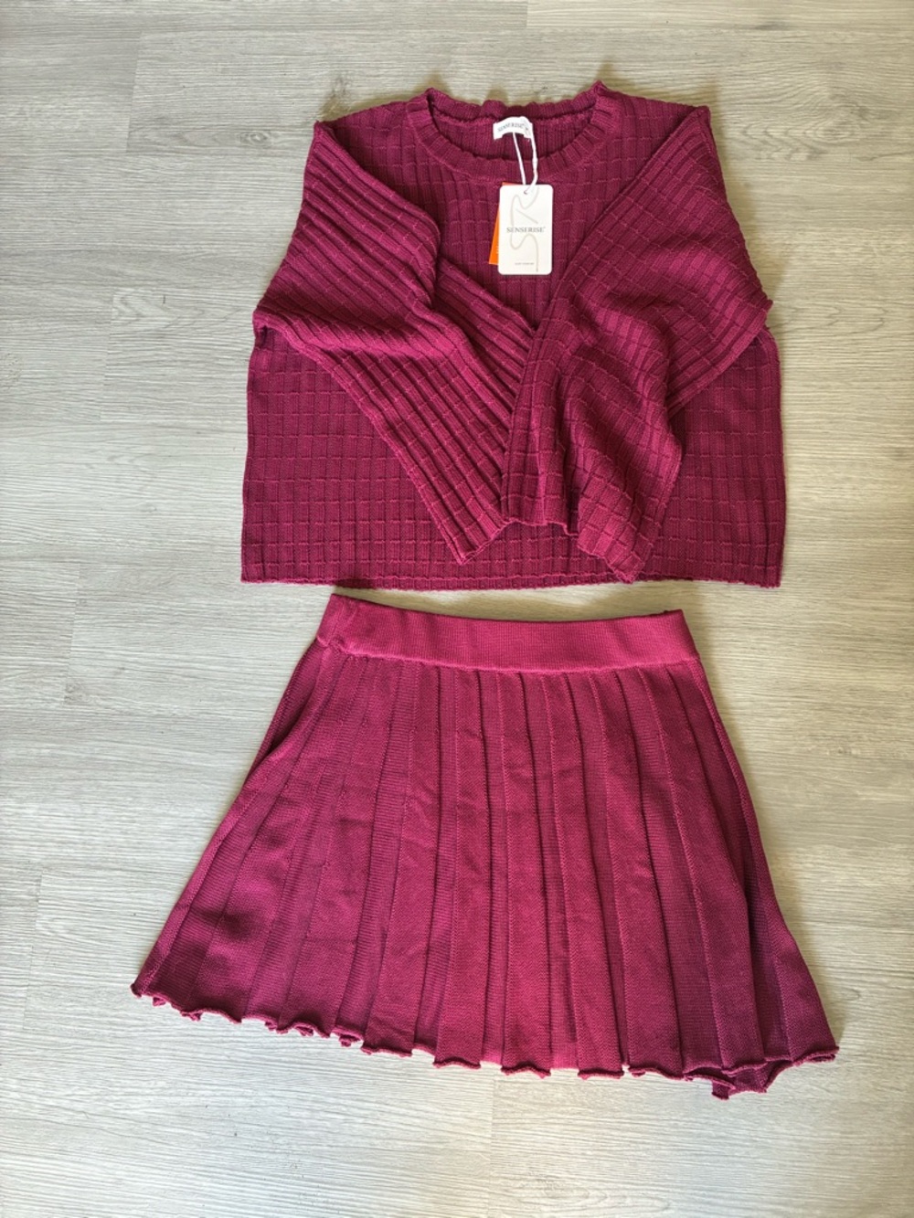 Women's Berry Knit Pleated Mini Skirt - Unbranded